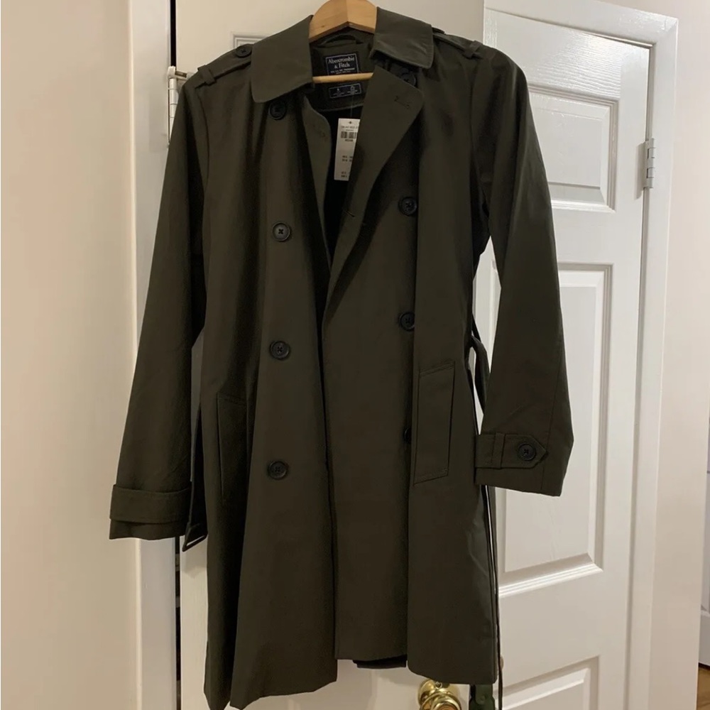 Abercrombie & Fitch Womens Belted Trench Coat Size M Olive Green